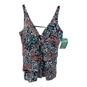 NWT’S PENBROOKE Women's Floral Ruffle Tankini Multicolor bathing suit top 18W